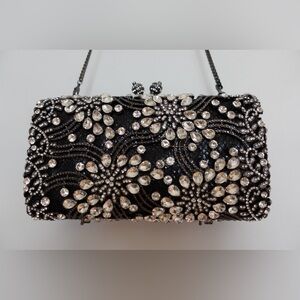 Natasha Embellished Black Crystal Floral Evening Clutch Purse – Original Box